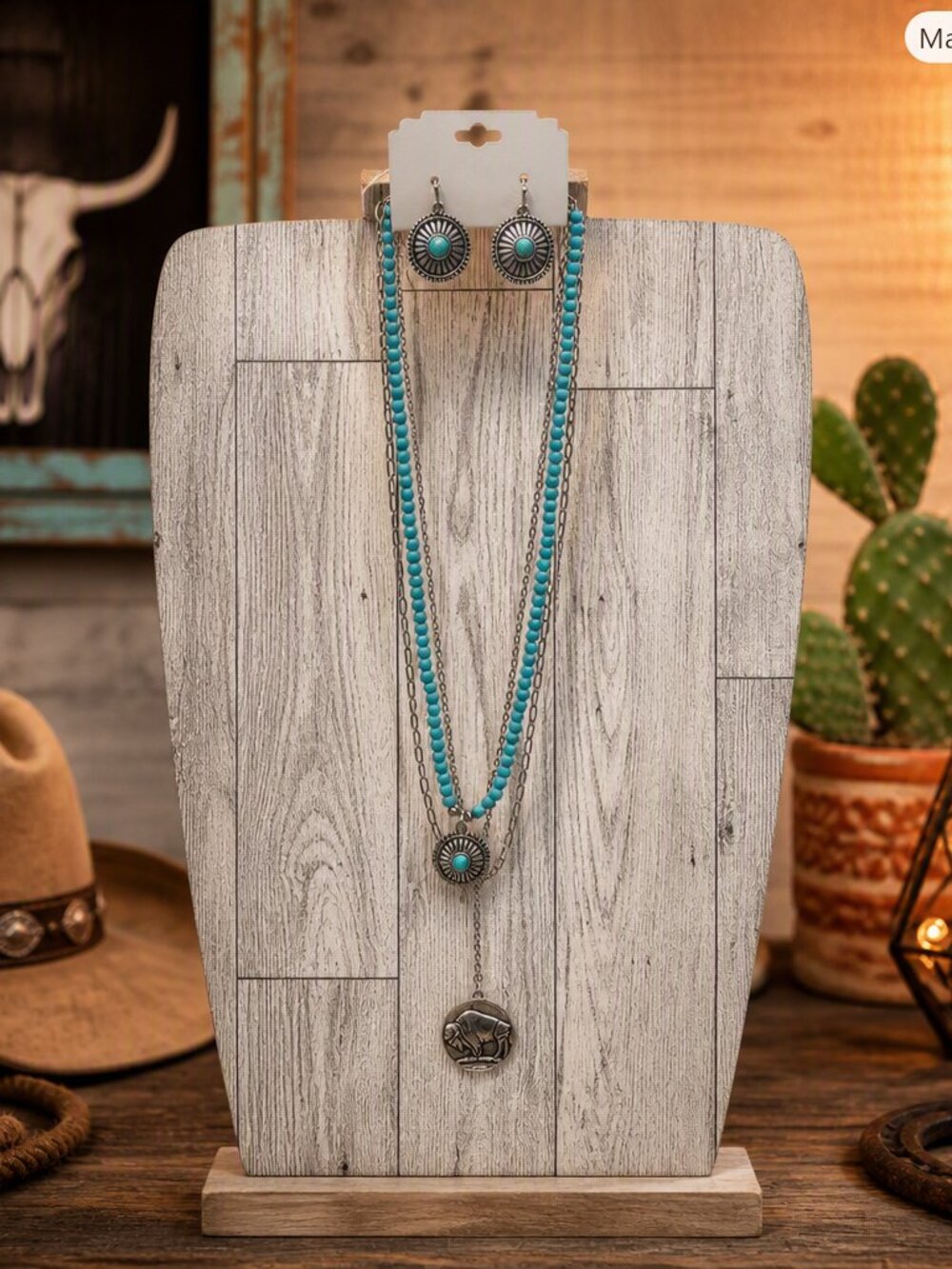 Turquoise and Antique Silver Tone Multi-Strand Necklace & Earring Set NWT